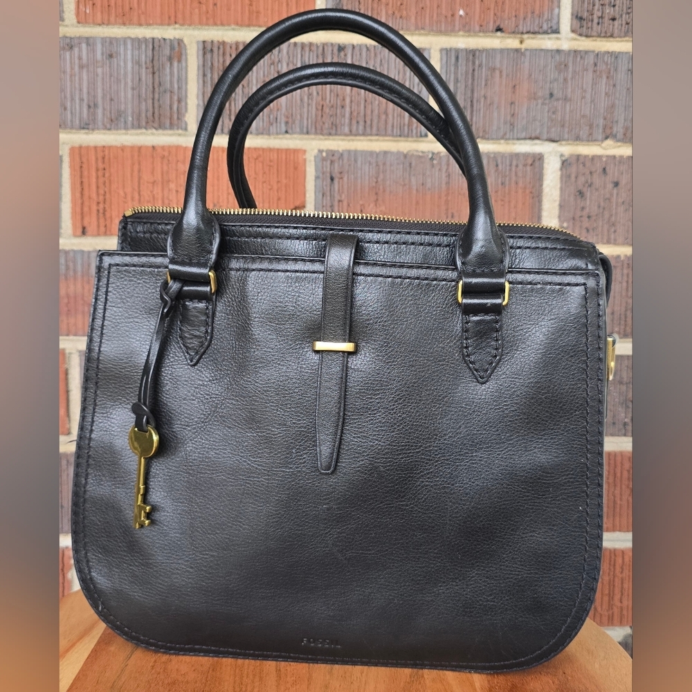 Elegant Fossil Black Leather Satchel